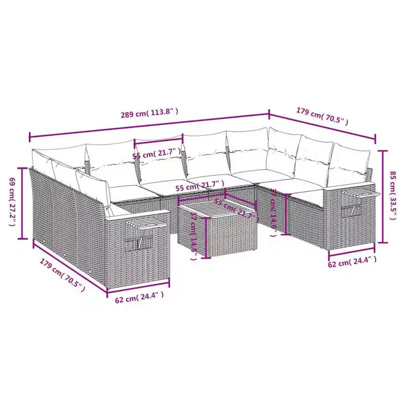 vidaXL Ensemble de canapés de jardin 10 pièces avec coussins en rotin synthétique gris (États-Unis seulement)