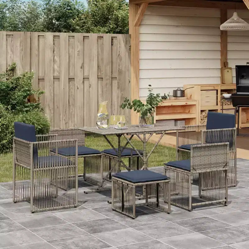 vidaXL Ensemble repas de jardin 7 pièces en résine tressée avec coussins Marron/Gris/Noir