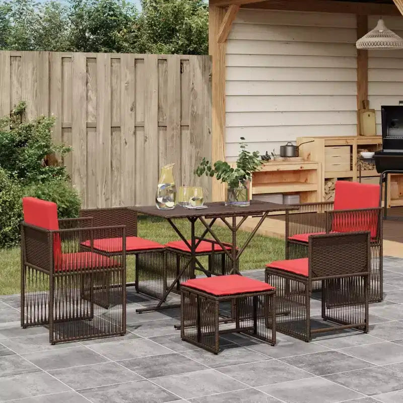 vidaXL Ensemble repas de jardin 7 pièces en résine tressée avec coussins Marron/Gris/Noir