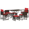 vidaXL Patio Dining Set with Cushions 7 Piece Poly Rattan Brown/Gray/Black