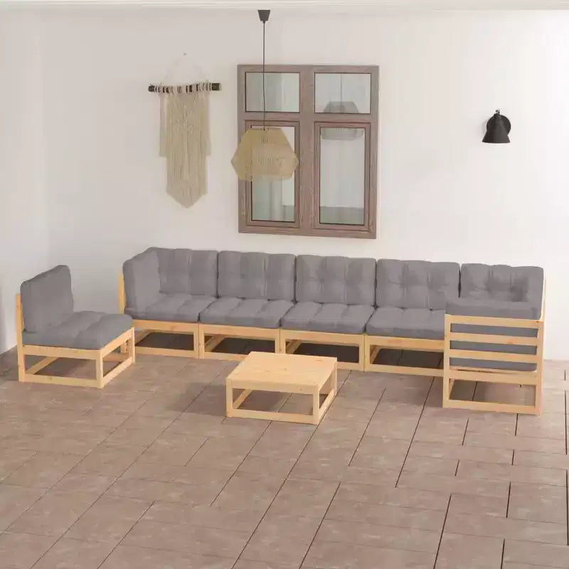 vidaXL Salon de jardin 8 pcs avec coussins Bois de pin massif Blanc Oui