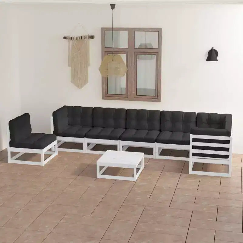 vidaXL Salon de jardin 8 pcs avec coussins Bois de pin massif Blanc Oui