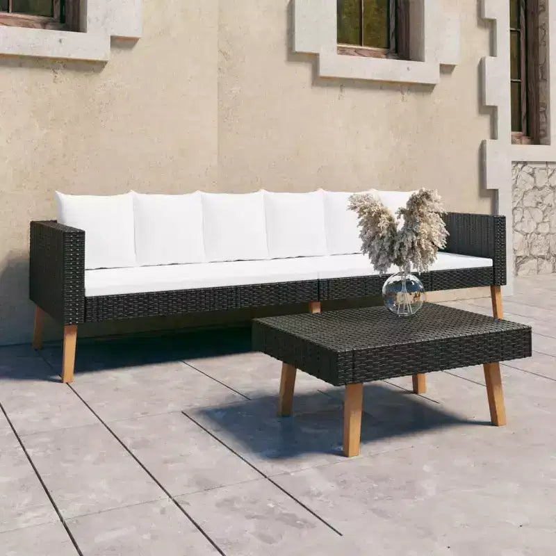 vidaXL Ensemble de canapés de jardin, canapé d'angle d'extérieur avec coussins, résine tressée