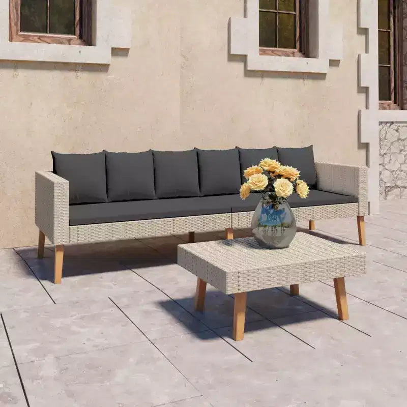 vidaXL Ensemble de canapés de jardin, canapé d'angle d'extérieur avec coussins, résine tressée