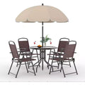 COZONY Patio Dining Set for 4, 6 Piece Outdoor Furniture 4 Folding Chairs Table Tempered Glass Top for Garden Deck Poolside