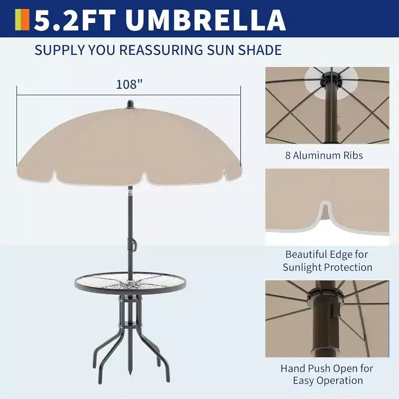 COZONY Salon de jardin 4 personnes, 6 pièces de mobilier d'extérieur 4 chaises pliantes Table plateau en verre trempé pour jardin, terrasse, piscine