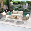 GDFStudio Shaun 4 Piece Boho Patio Conversation Set with Acacia Wood Coffee Table and Metal Seating