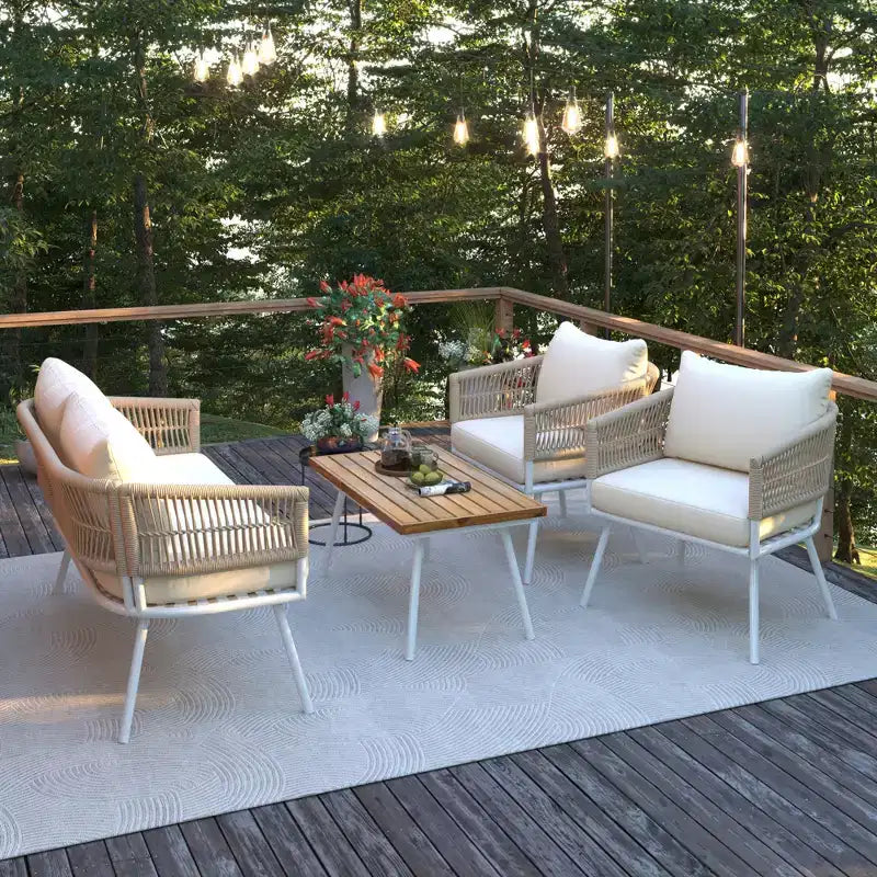 Ensemble de conversation d'extérieur GDFStudio Shaun 4 pièces style bohème avec table basse en bois d'acacia et sièges en métal