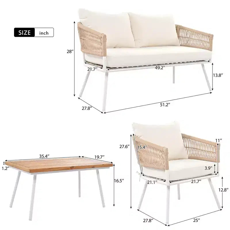 Ensemble de conversation d'extérieur GDFStudio Shaun 4 pièces style bohème avec table basse en bois d'acacia et sièges en métal