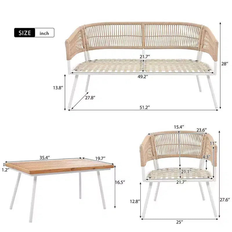 Ensemble de conversation d'extérieur GDFStudio Shaun 4 pièces style bohème avec table basse en bois d'acacia et sièges en métal