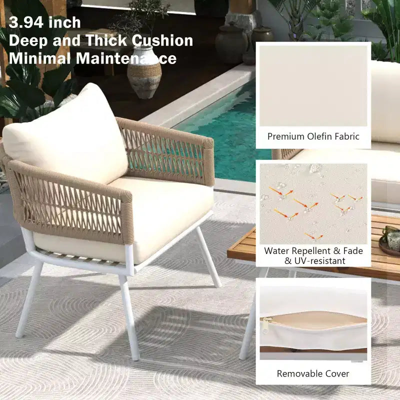 Ensemble de conversation d'extérieur GDFStudio Shaun 4 pièces style bohème avec table basse en bois d'acacia et sièges en métal