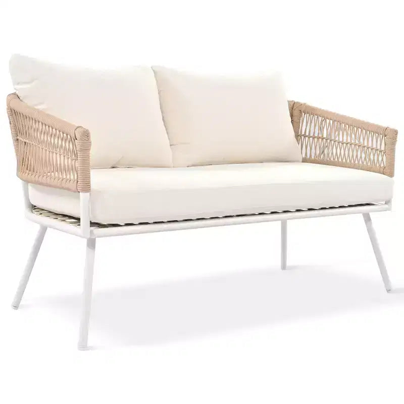 Ensemble de conversation d'extérieur GDFStudio Shaun 4 pièces style bohème avec table basse en bois d'acacia et sièges en métal