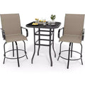 COZONY Patio Swivel Bar Set, Outdoor High Top Bar Table Swivel Chairs Glass Table All Weather Fabric for Patio