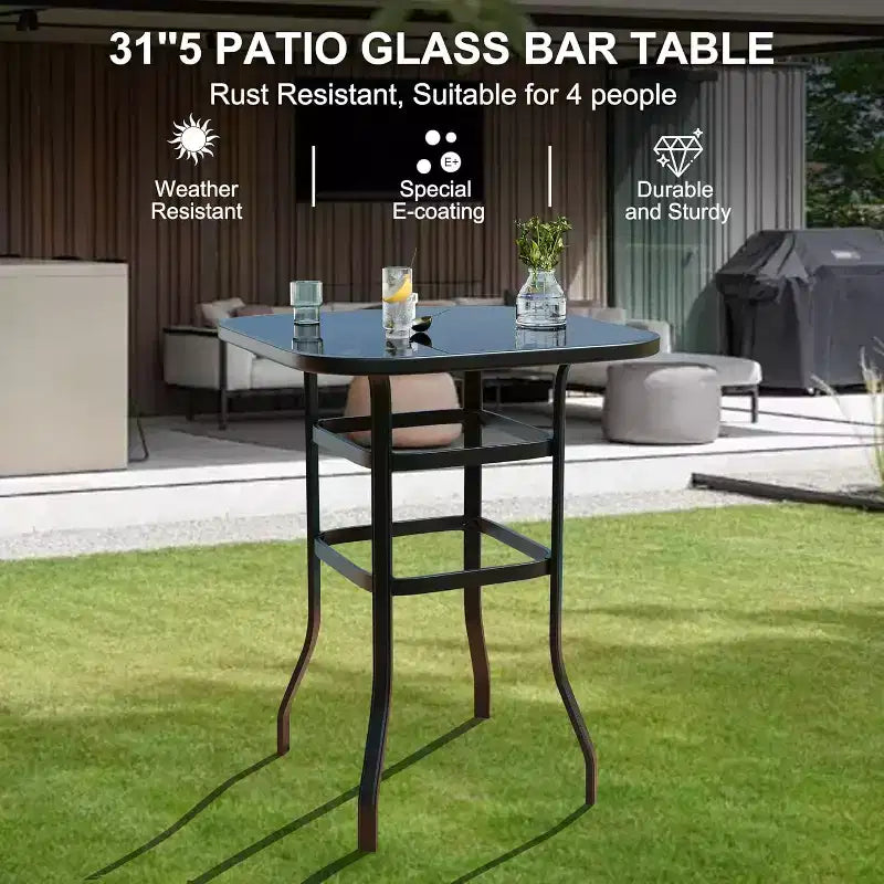 Ensemble de bar pivotant COZONY pour terrasse, table de bar haute d'extérieur, chaises pivotantes, table en verre, tissu tout temps pour terrasse