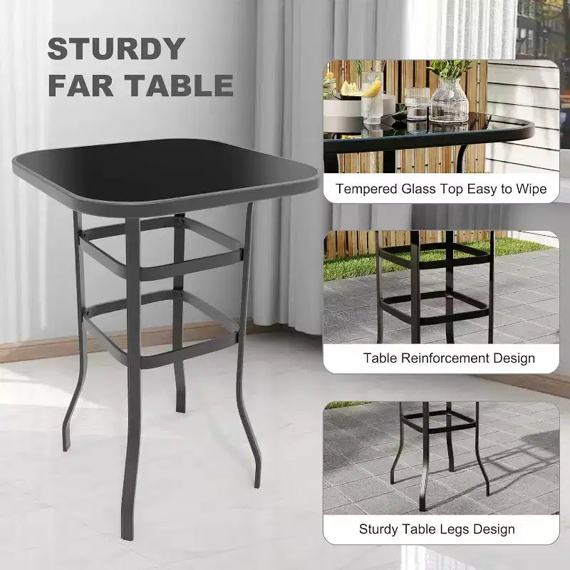 Ensemble de bar pivotant COZONY pour terrasse, table de bar haute d'extérieur, chaises pivotantes, table en verre, tissu tout temps pour terrasse