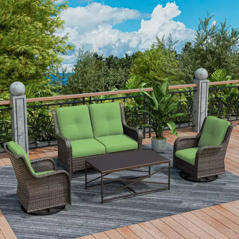 Ensemble de salon d'extérieur 4 pièces UPTIOT avec chaises berçantes pivotantes, canapé double et table rectangulaire