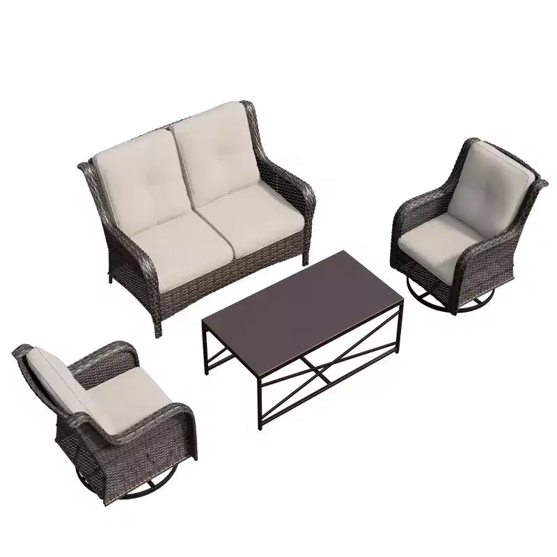 Ensemble de salon d'extérieur 4 pièces UPTIOT avec chaises berçantes pivotantes, canapé double et table rectangulaire