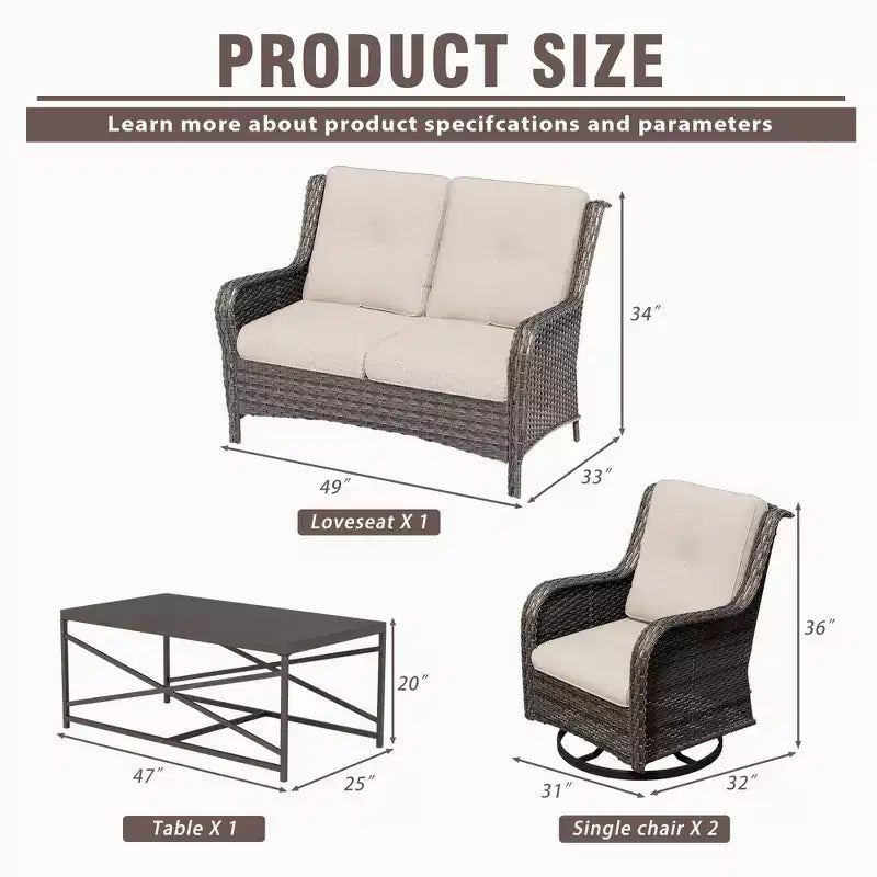 Ensemble de salon d'extérieur 4 pièces UPTIOT avec chaises berçantes pivotantes, canapé double et table rectangulaire