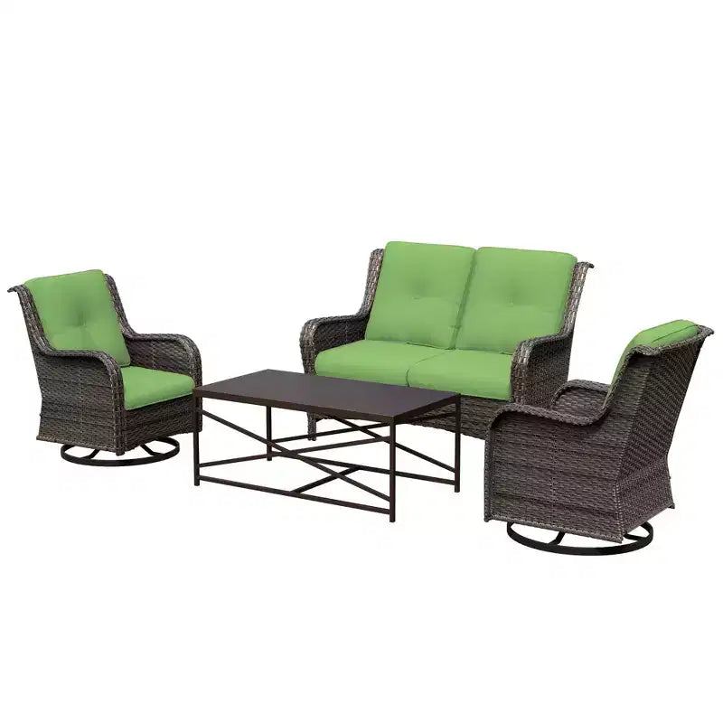 Ensemble de salon d'extérieur 4 pièces UPTIOT avec chaises berçantes pivotantes, canapé double et table rectangulaire