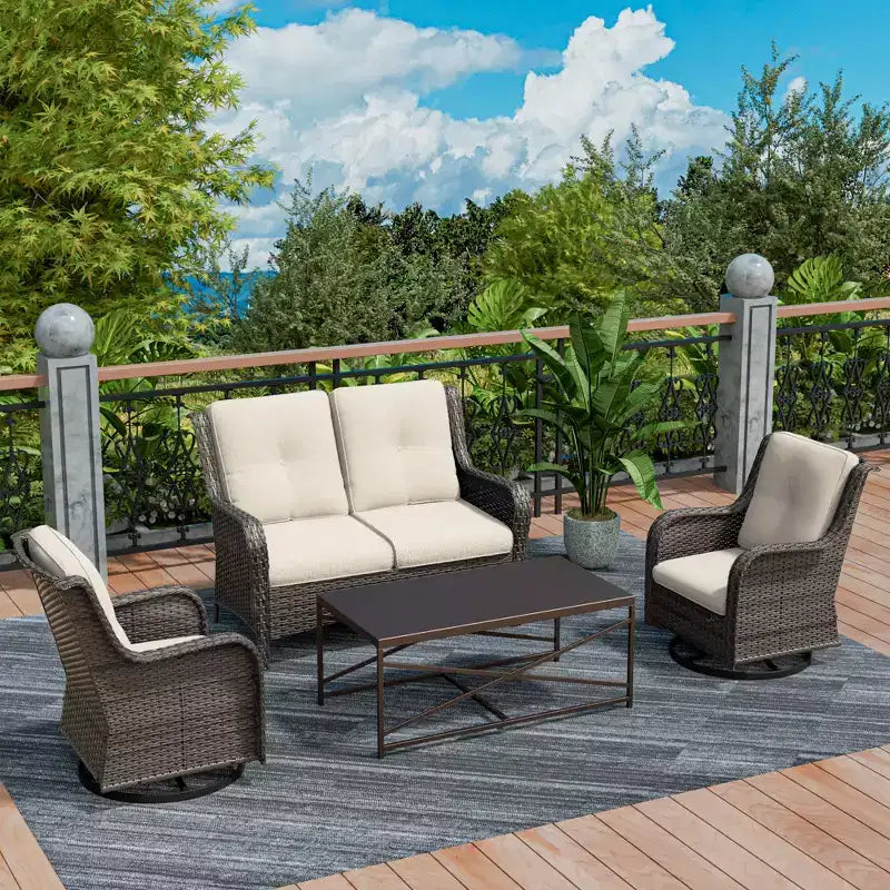 Ensemble de salon d'extérieur 4 pièces UPTIOT avec chaises berçantes pivotantes, canapé double et table rectangulaire