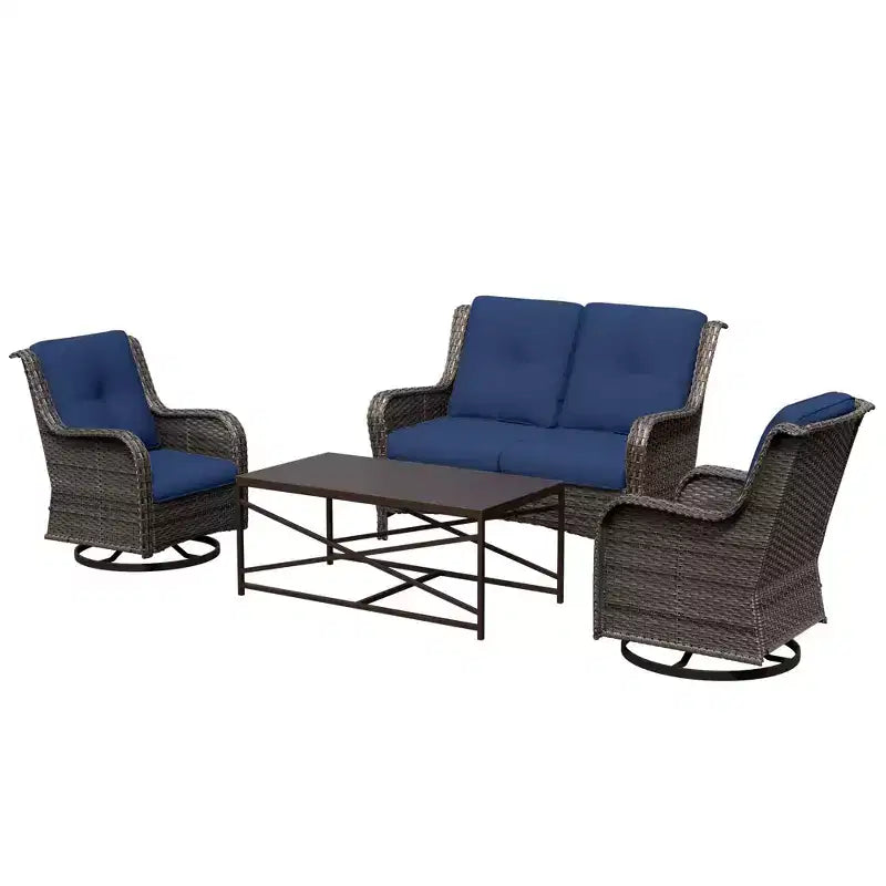 Ensemble de salon d'extérieur 4 pièces UPTIOT avec chaises berçantes pivotantes, canapé double et table rectangulaire