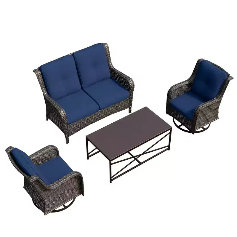 Ensemble de salon d'extérieur 4 pièces UPTIOT avec chaises berçantes pivotantes, canapé double et table rectangulaire