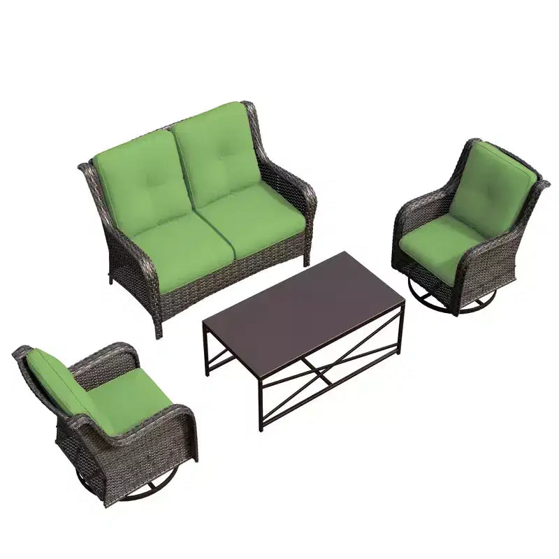 Ensemble de salon d'extérieur 4 pièces UPTIOT avec chaises berçantes pivotantes, canapé double et table rectangulaire
