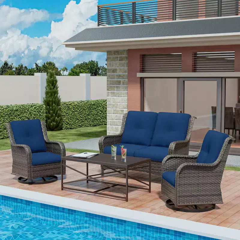 Ensemble de salon d'extérieur 4 pièces UPTIOT avec chaises berçantes pivotantes, canapé double et table rectangulaire