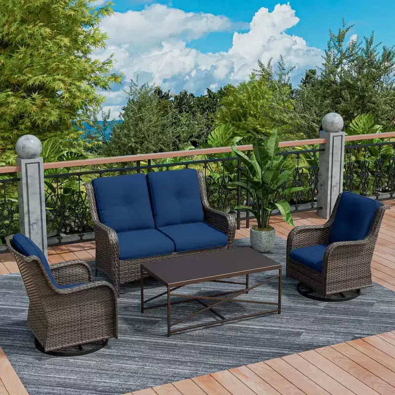 Ensemble de salon d'extérieur 4 pièces UPTIOT avec chaises berçantes pivotantes, canapé double et table rectangulaire