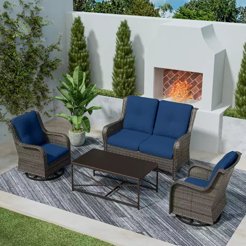 Ensemble de salon d'extérieur 4 pièces UPTIOT avec chaises berçantes pivotantes, canapé double et table rectangulaire