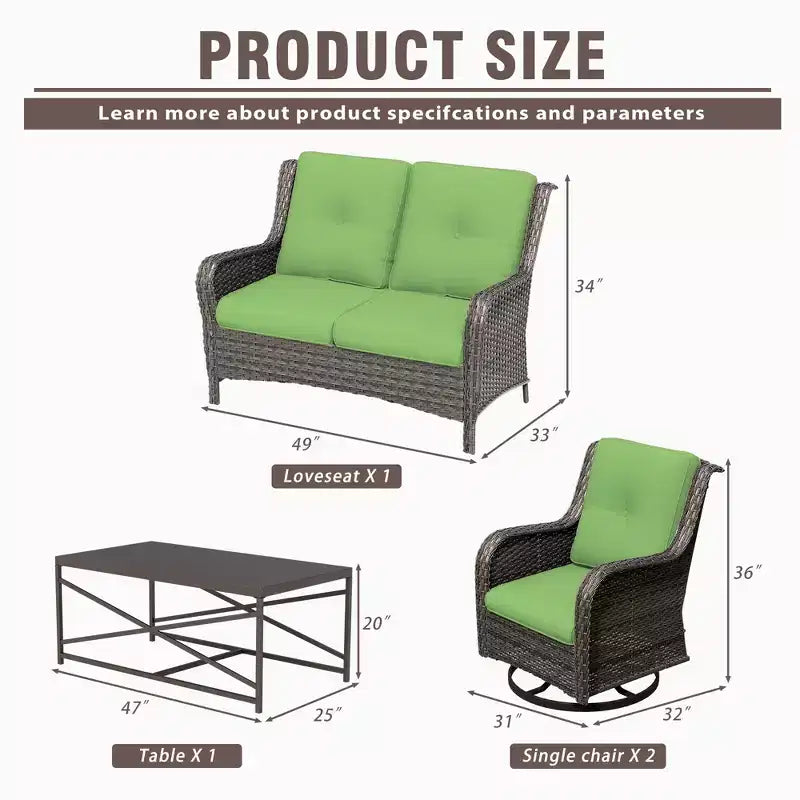 Ensemble de salon d'extérieur 4 pièces UPTIOT avec chaises berçantes pivotantes, canapé double et table rectangulaire