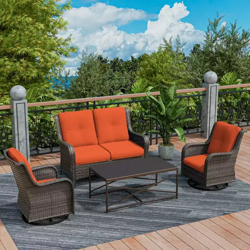 Ensemble de salon d'extérieur 4 pièces UPTIOT avec chaises berçantes pivotantes, canapé double et table rectangulaire