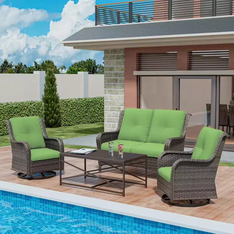 Ensemble de salon d'extérieur 4 pièces UPTIOT avec chaises berçantes pivotantes, canapé double et table rectangulaire