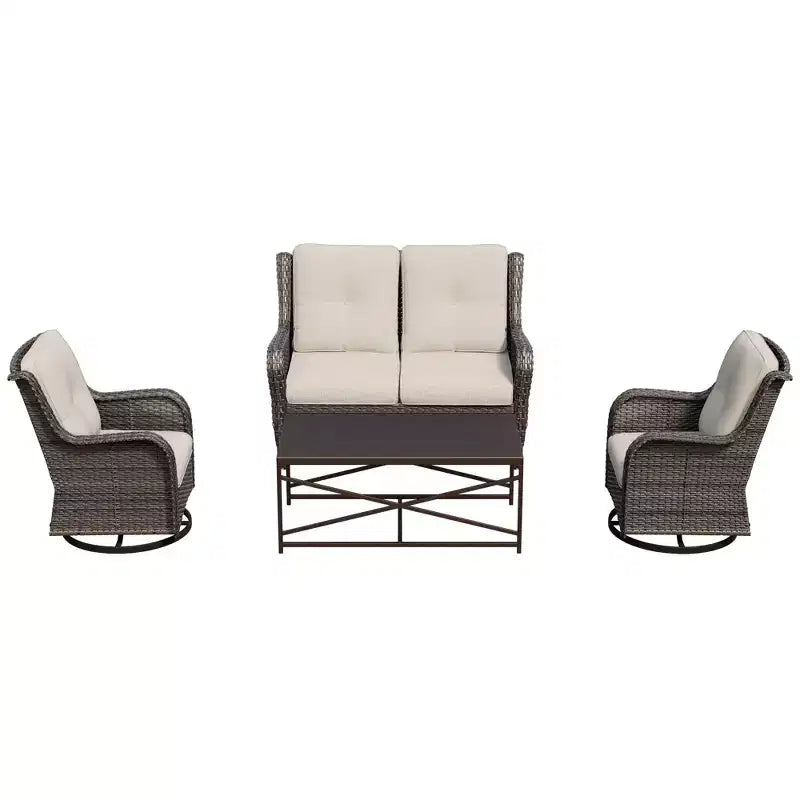 Ensemble de salon d'extérieur 4 pièces UPTIOT avec chaises berçantes pivotantes, canapé double et table rectangulaire