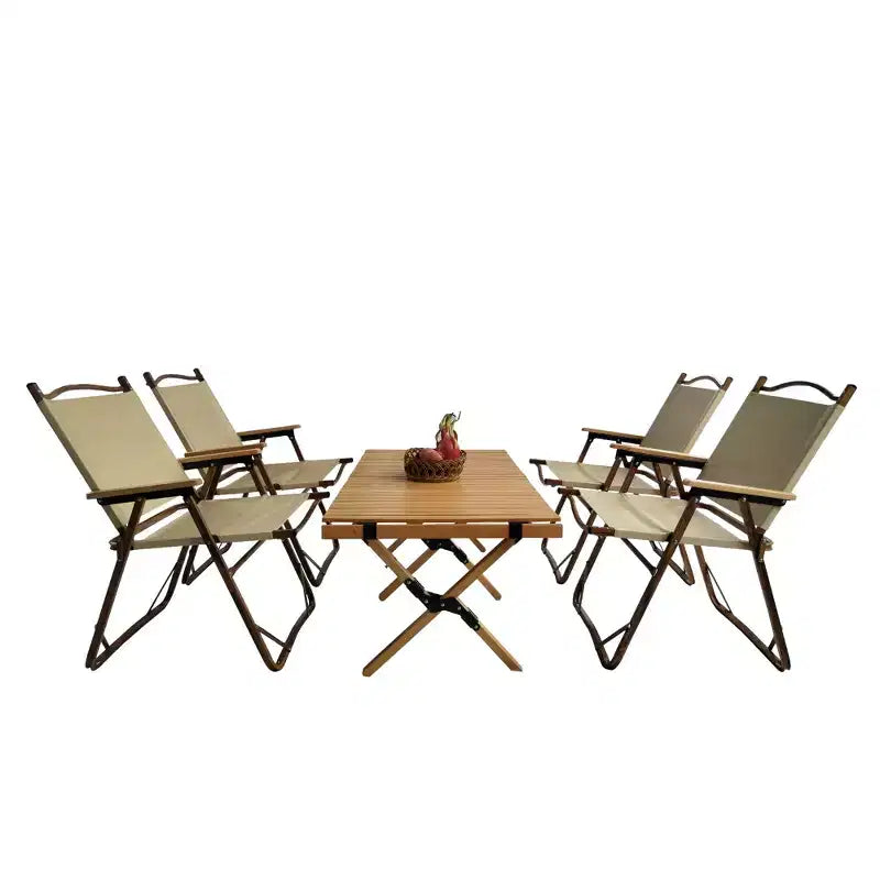 Ensemble de salle à manger pliable multifonctionnel et portable, 1 table de salle à manger, 4 chaises pliantes, table de pique-nique/camping en bois pour intérieur/extérieur pour jardin et terrasse