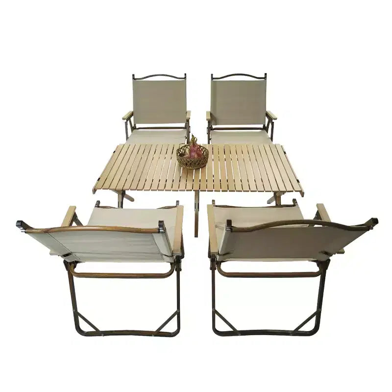Ensemble de salle à manger pliable multifonctionnel et portable, 1 table de salle à manger, 4 chaises pliantes, table de pique-nique/camping en bois pour intérieur/extérieur pour jardin et terrasse