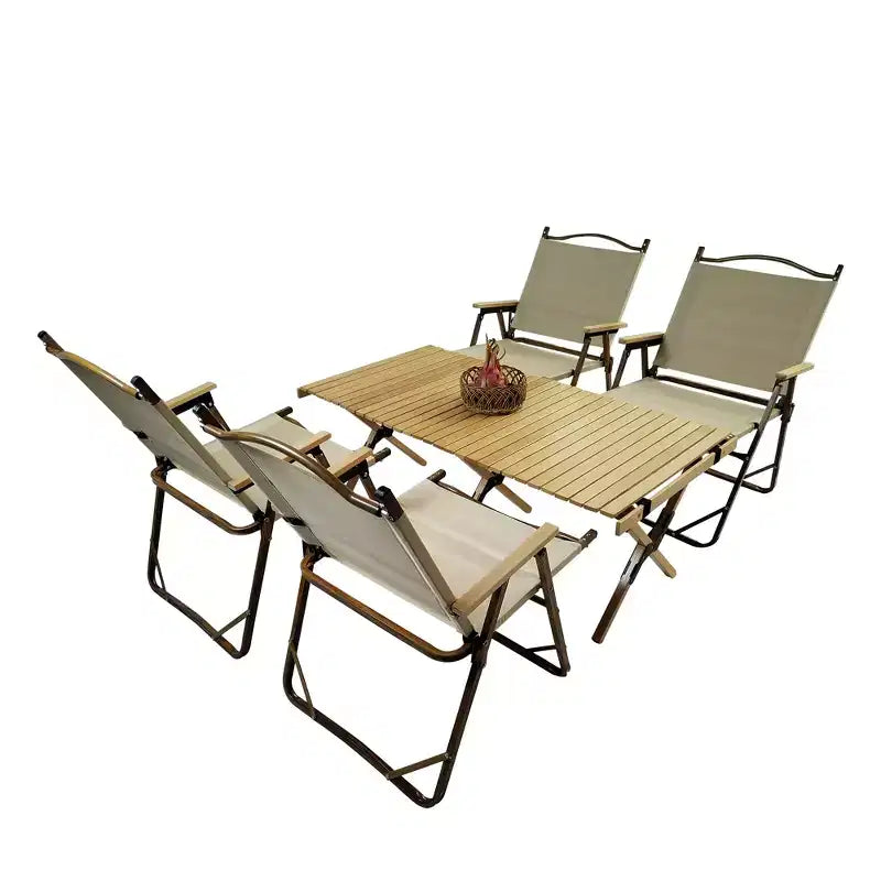 Ensemble de salle à manger pliable multifonctionnel et portable, 1 table de salle à manger, 4 chaises pliantes, table de pique-nique/camping en bois pour intérieur/extérieur pour jardin et terrasse