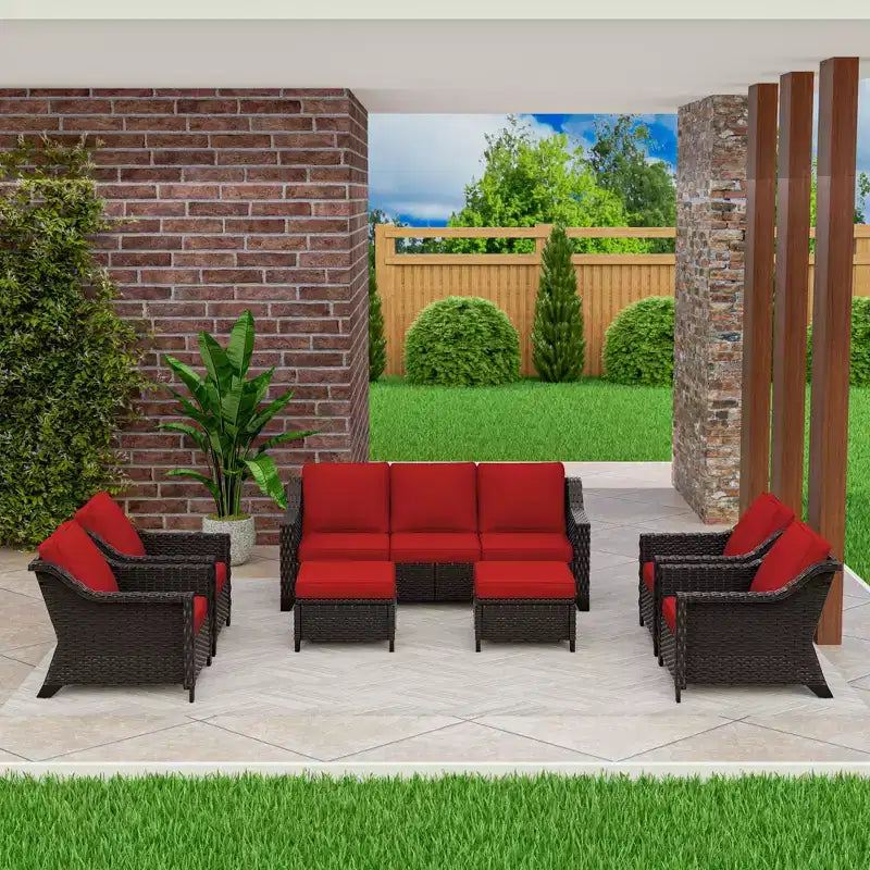 UPTIOT Salon de jardin 6 pièces avec deux canapés 3 places, deux fauteuils et deux ottomans