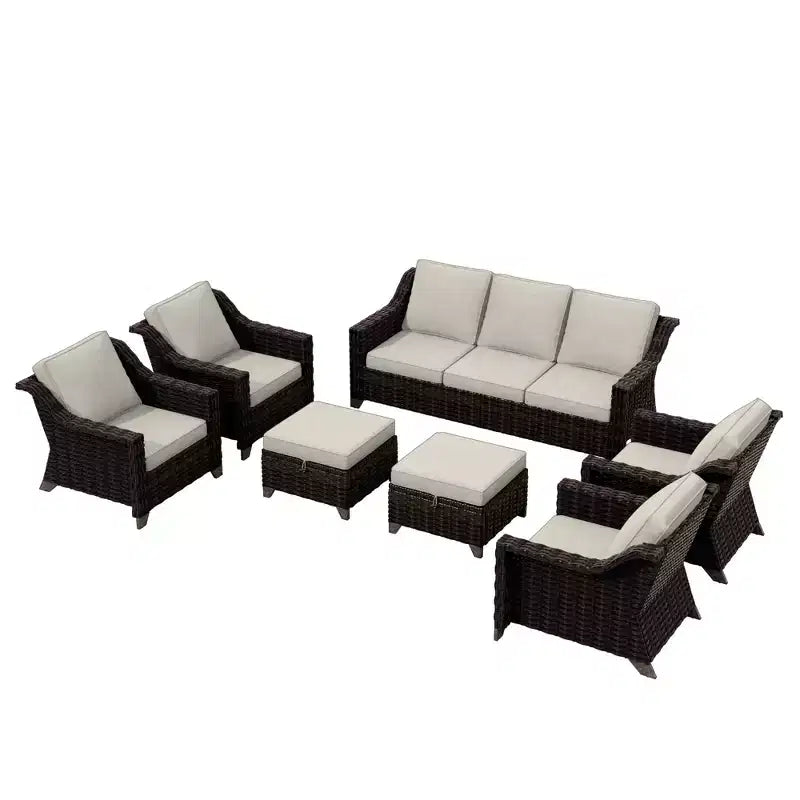 UPTIOT Salon de jardin 6 pièces avec deux canapés 3 places, deux fauteuils et deux ottomans