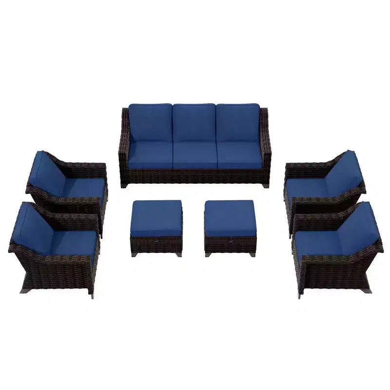 UPTIOT Salon de jardin 6 pièces avec deux canapés 3 places, deux fauteuils et deux ottomans