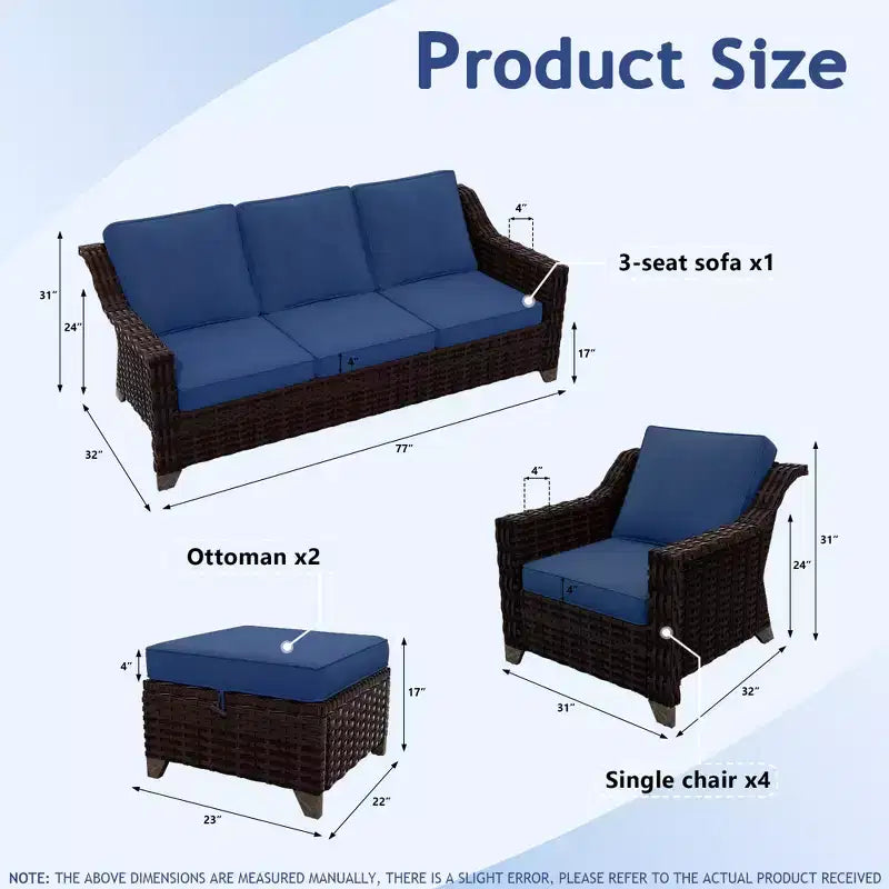 UPTIOT Salon de jardin 6 pièces avec deux canapés 3 places, deux fauteuils et deux ottomans