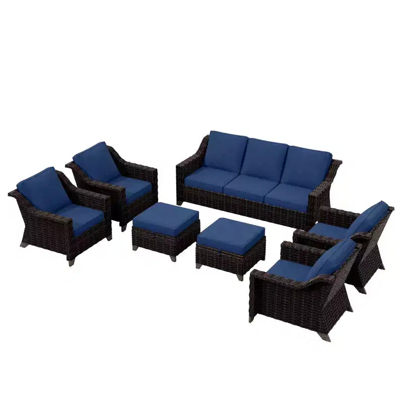 UPTIOT Salon de jardin 6 pièces avec deux canapés 3 places, deux fauteuils et deux ottomans