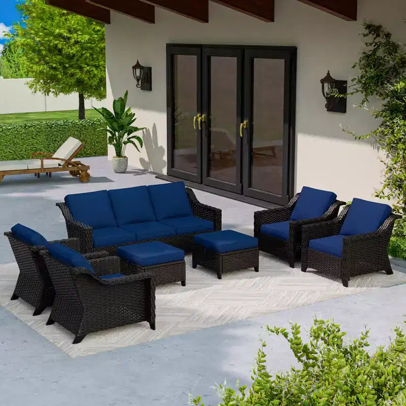 UPTIOT Salon de jardin 6 pièces avec deux canapés 3 places, deux fauteuils et deux ottomans