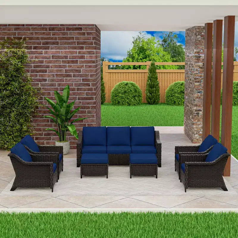 UPTIOT Salon de jardin 6 pièces avec deux canapés 3 places, deux fauteuils et deux ottomans