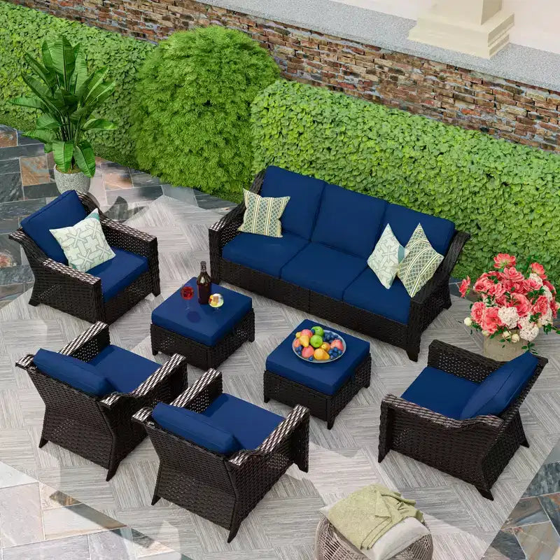 UPTIOT Salon de jardin 6 pièces avec deux canapés 3 places, deux fauteuils et deux ottomans