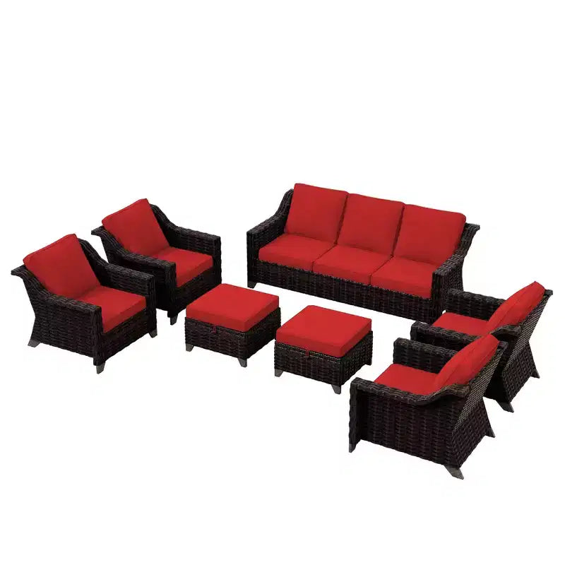 UPTIOT Salon de jardin 6 pièces avec deux canapés 3 places, deux fauteuils et deux ottomans