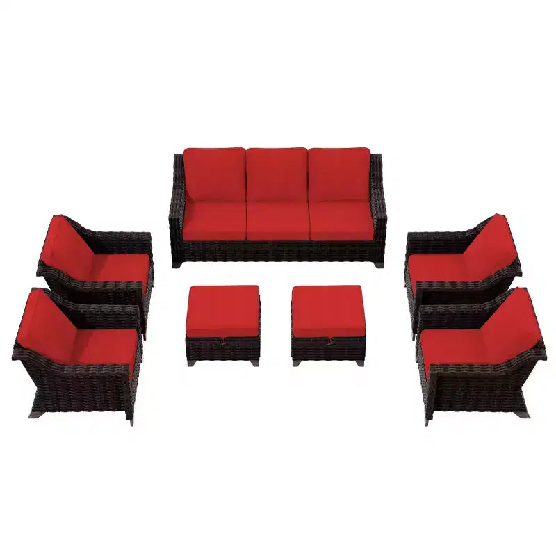 UPTIOT Salon de jardin 6 pièces avec deux canapés 3 places, deux fauteuils et deux ottomans