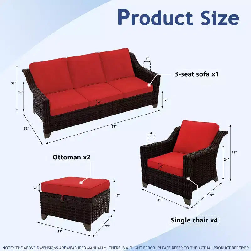 UPTIOT Salon de jardin 6 pièces avec deux canapés 3 places, deux fauteuils et deux ottomans