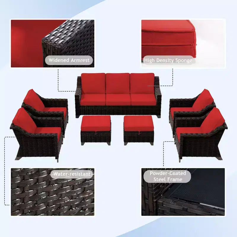 UPTIOT Salon de jardin 6 pièces avec deux canapés 3 places, deux fauteuils et deux ottomans