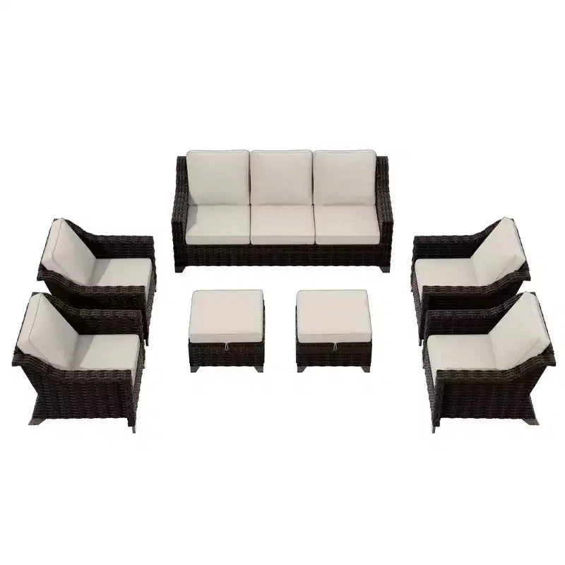 UPTIOT Salon de jardin 6 pièces avec deux canapés 3 places, deux fauteuils et deux ottomans